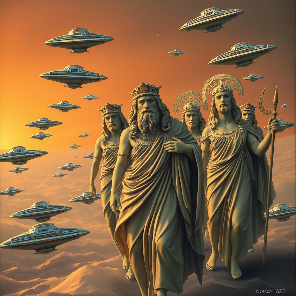 Greek Gods Arrive in Future as Surrealist Painting