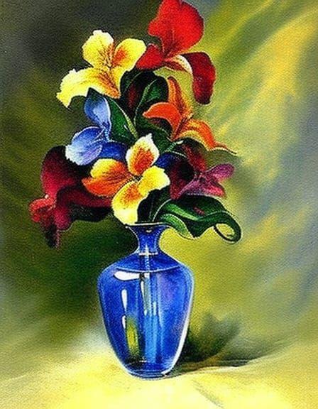 Orchid Bouquet in Vase Watercolor Painting