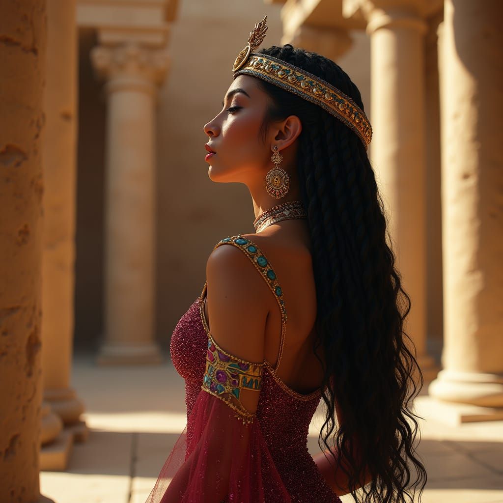 Ancient Egyptian Goddess Apertra in Stunning Temple Courtyar...