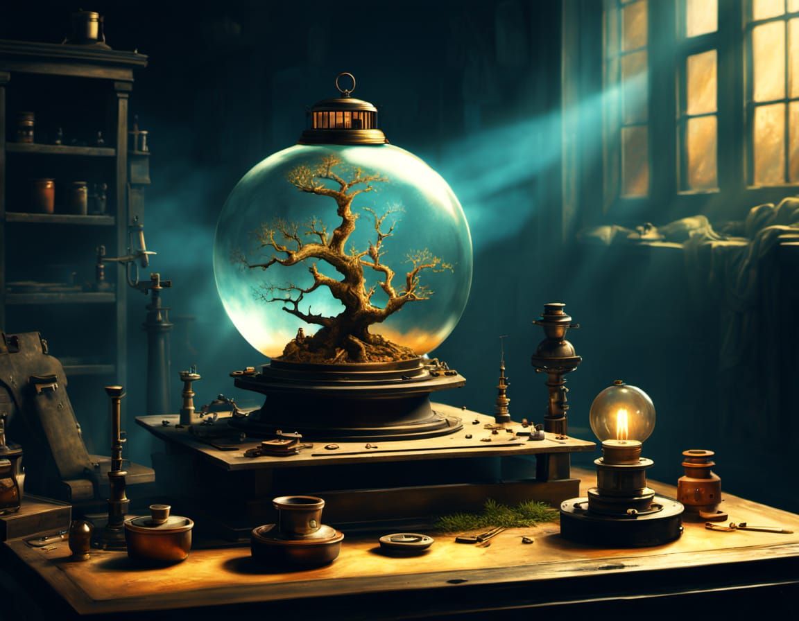 Clockwork Still Life in Oil Painting Style