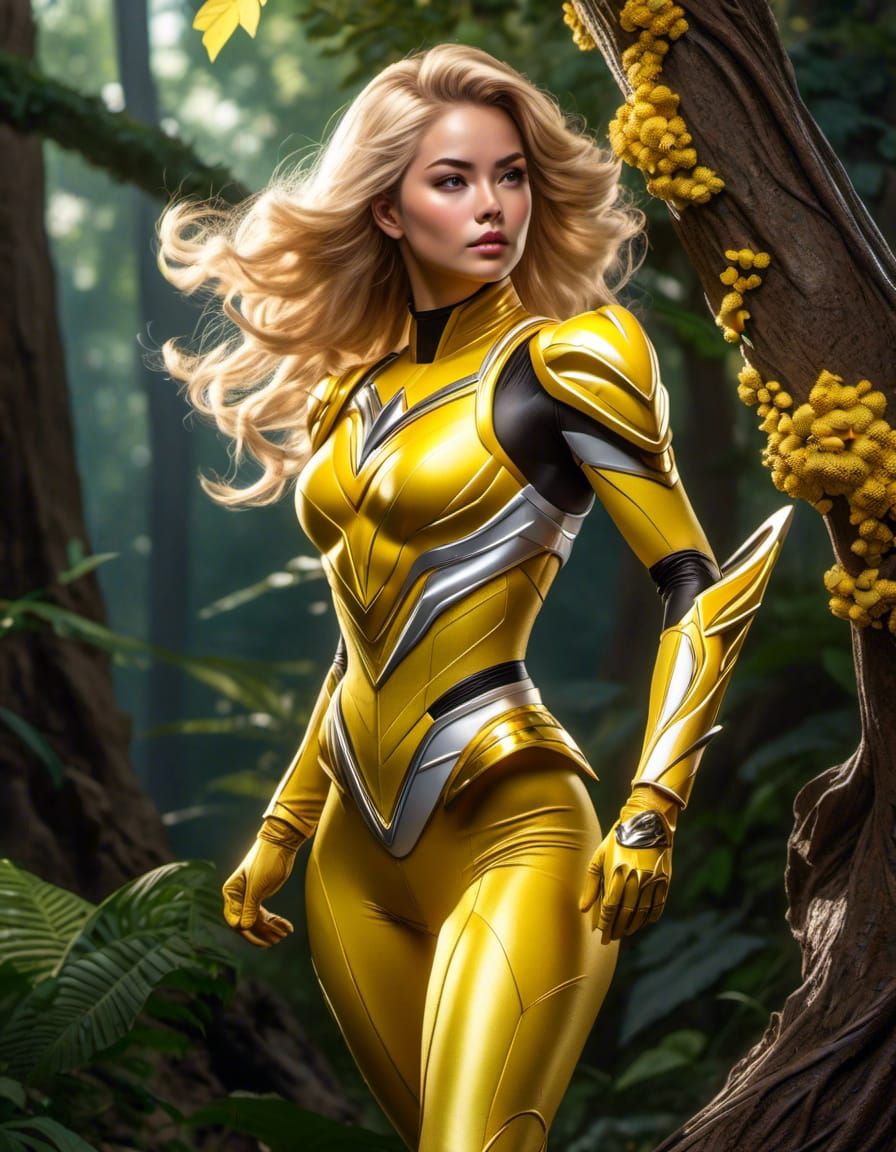 Blonde Power Ranger Flies Through Forest