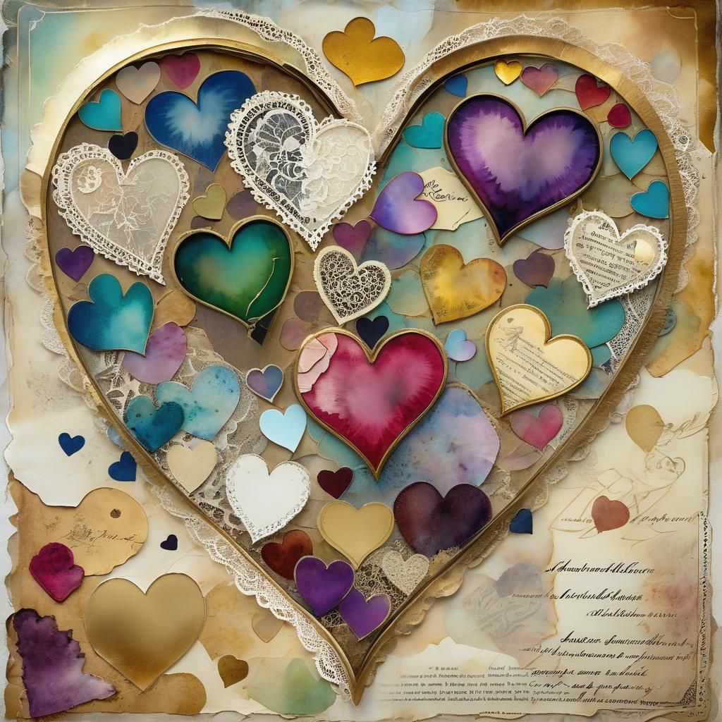 Antique Hearts on Tea-Stained Paper