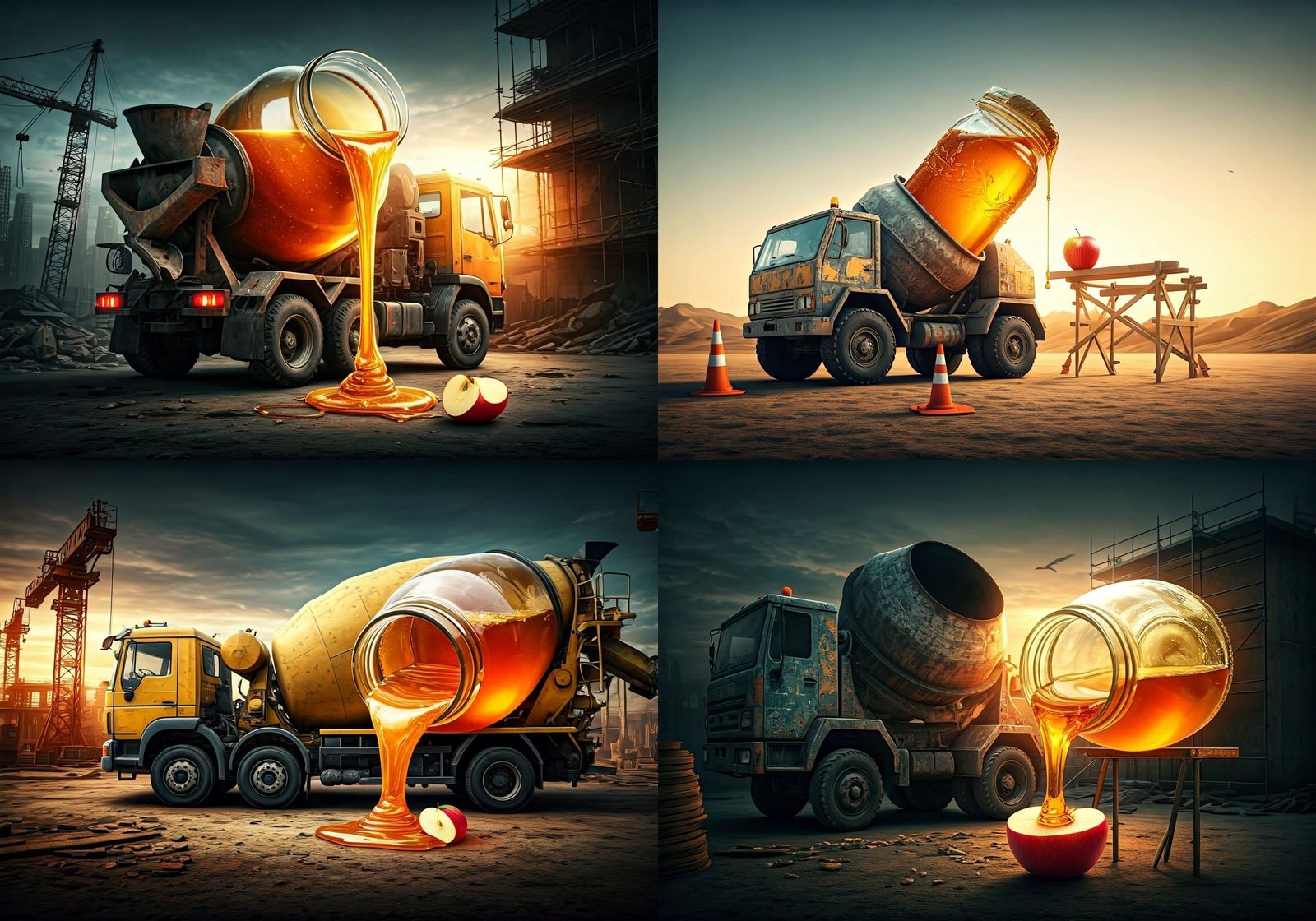 Honey Concrete Mixer on Construction Site, Digital Art