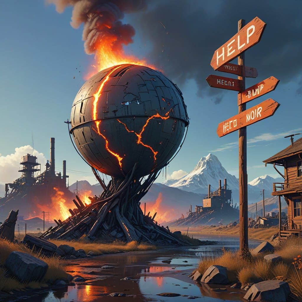 Futuristic Earth in Distress, Oil Painted Style