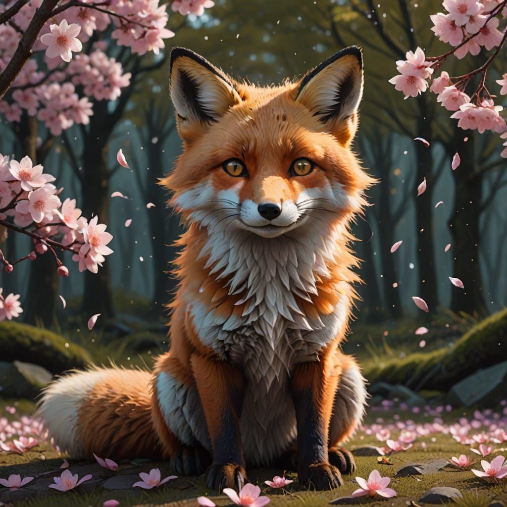 Hyper Realistic Digital Artwork of Happy Fox in Enchanted Sa...