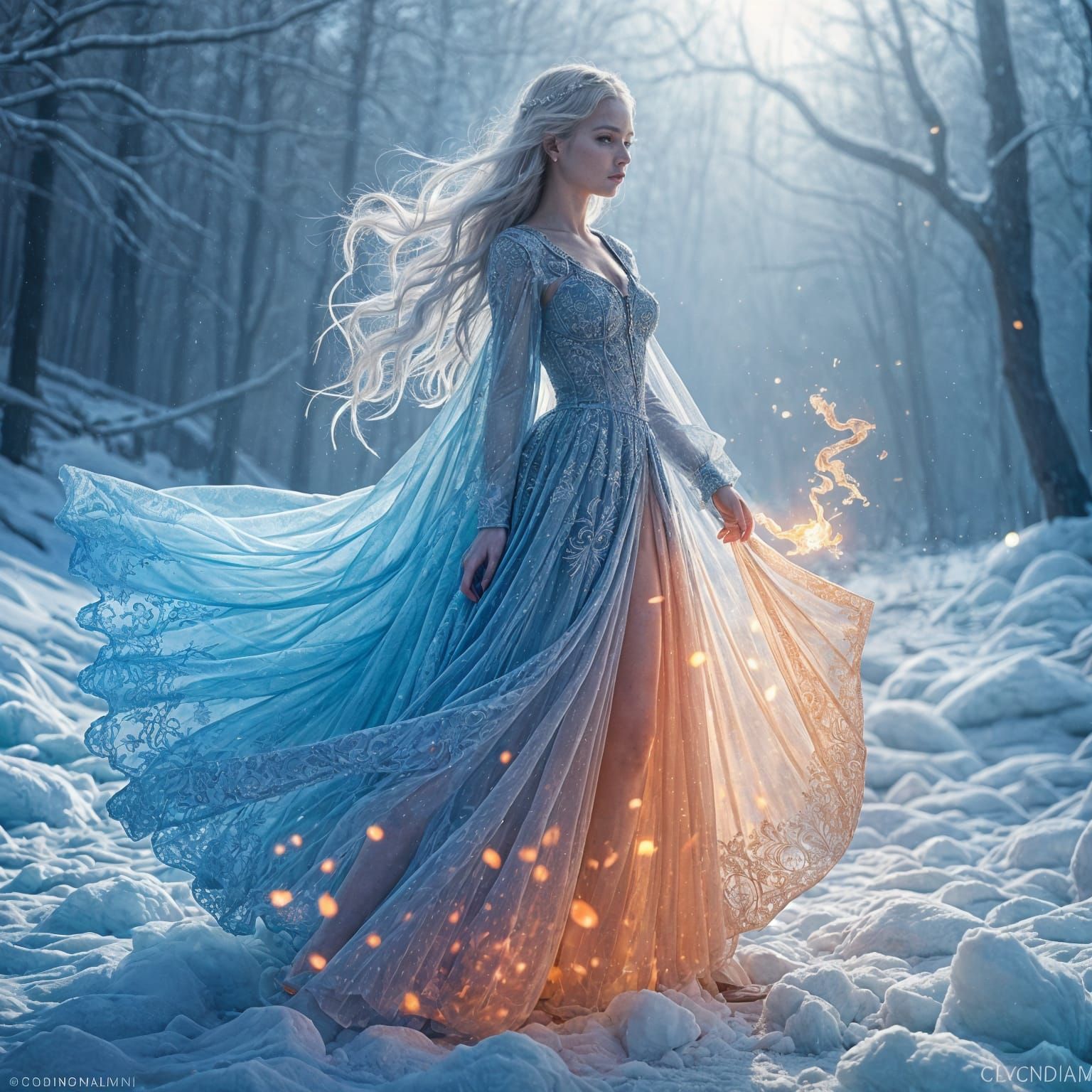 Goddess of Ice and Fire in Digital Art