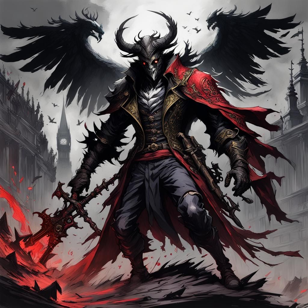 Victorian Warrior Fusion with Black Wings