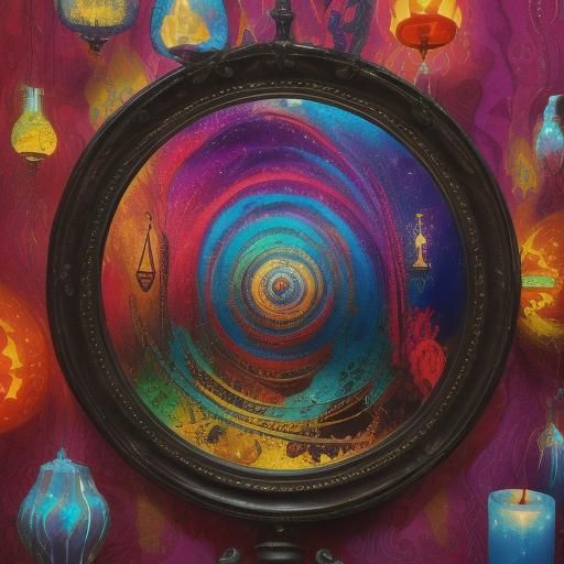 Surreal Carnival Reflected in Ornate Mirror