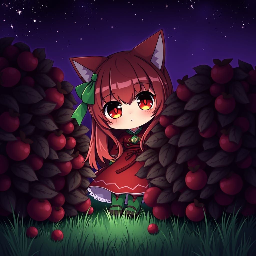 Adorable Anime Catgirl in Crimson Hues