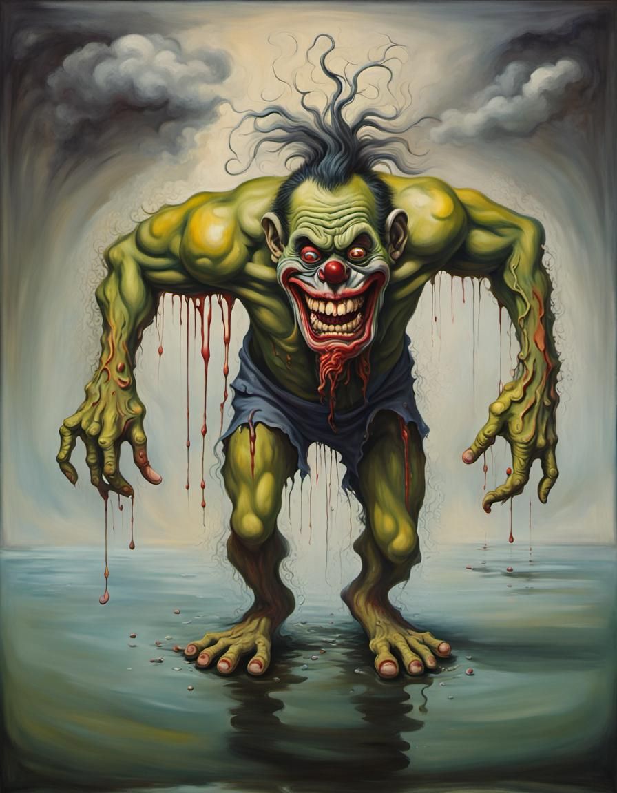 Zombie Monkey Clown: Surreal Dali-esque Oil Painting