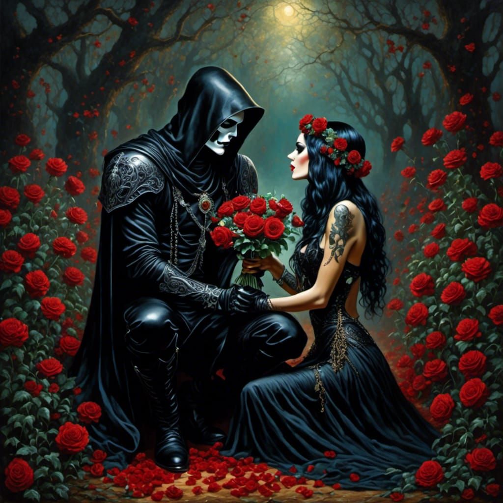 Grim Reaper Proposing to a Lady