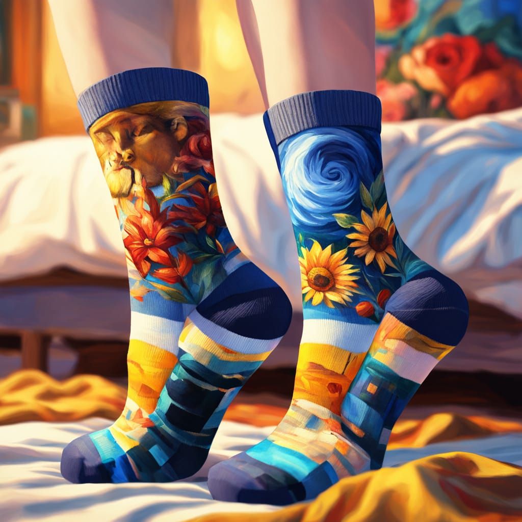 Socks Featuring Master Paintings in Oil Painting Style