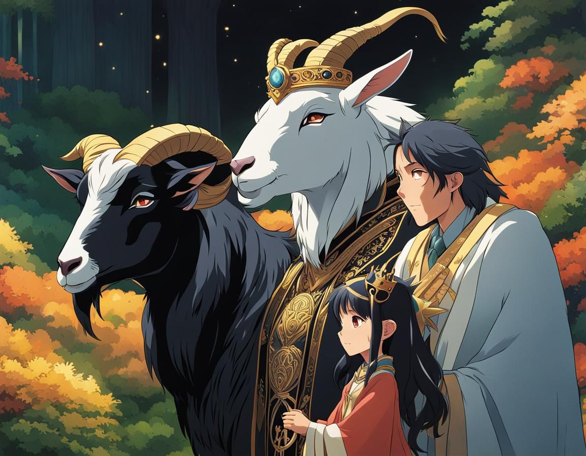 Black Goat with King and Queen: Anime Illustration