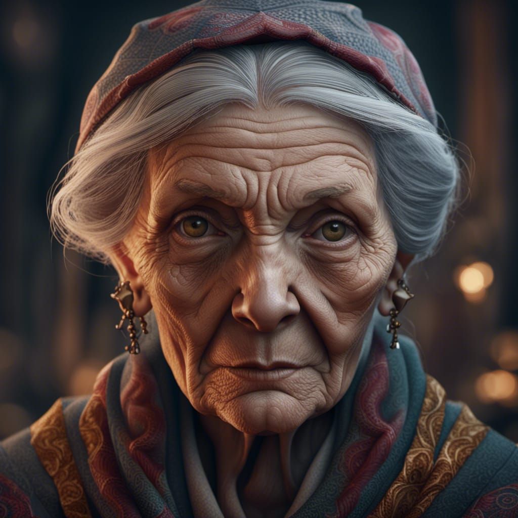Detailed Portrait of an Old Woman in Matte Painting Style