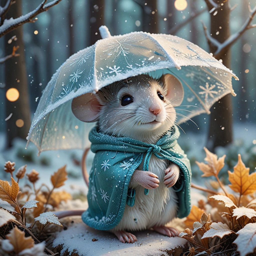 Whimsical Snowy Forest Scene in Watercolor Style