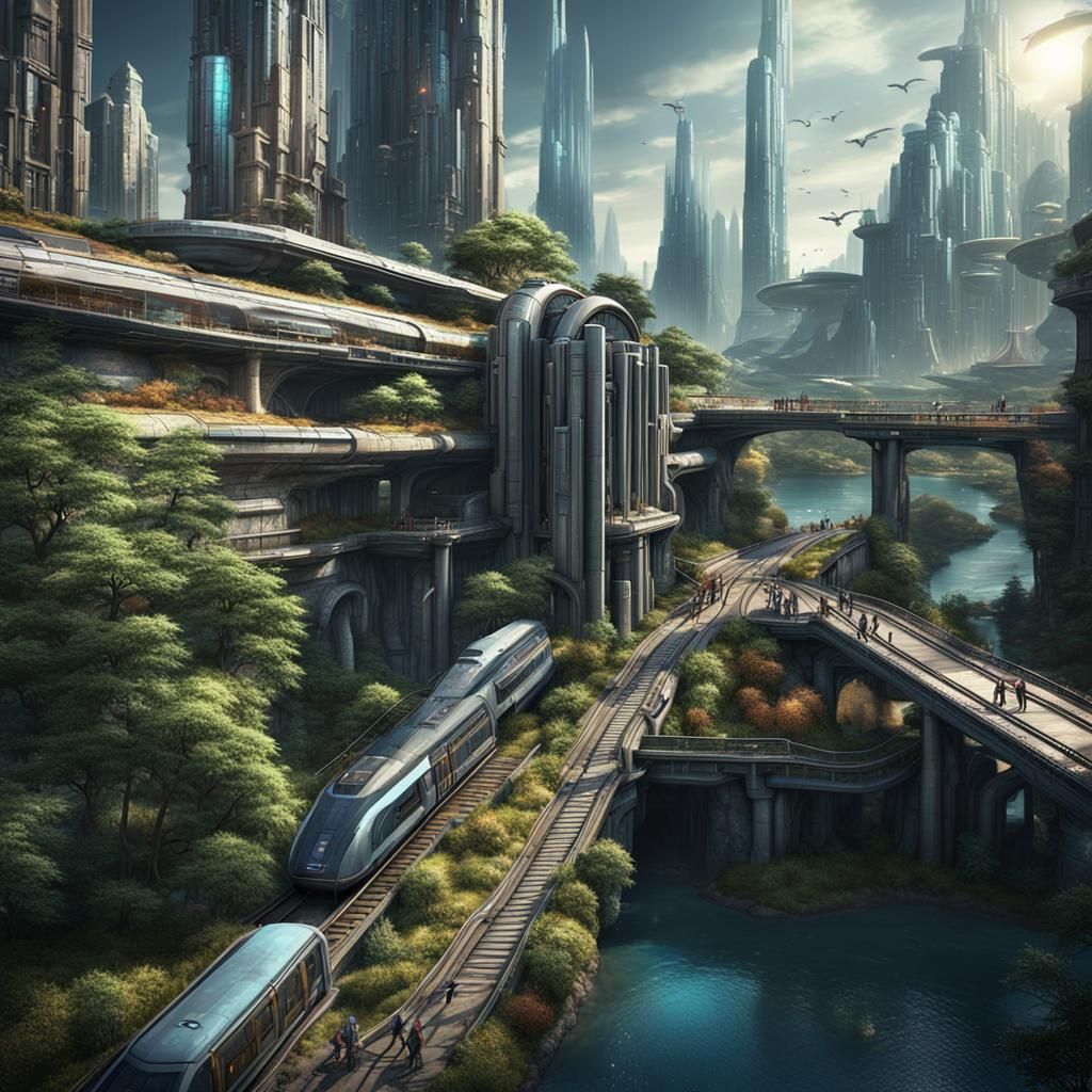 Futuristic Utopian Cityscape: Detailed Matte Painting