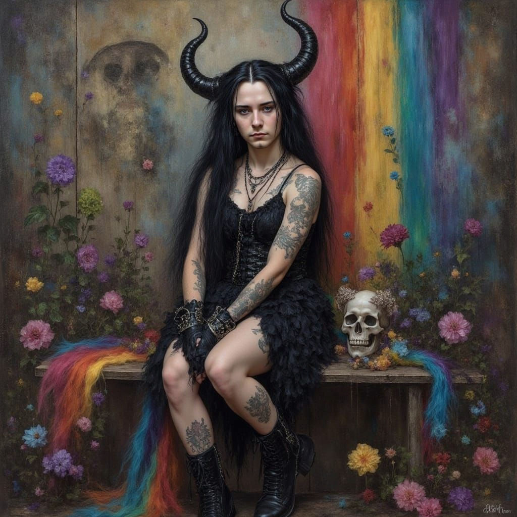 Renaissance Oil Painting: Alexander, Rainbow Goth Queen