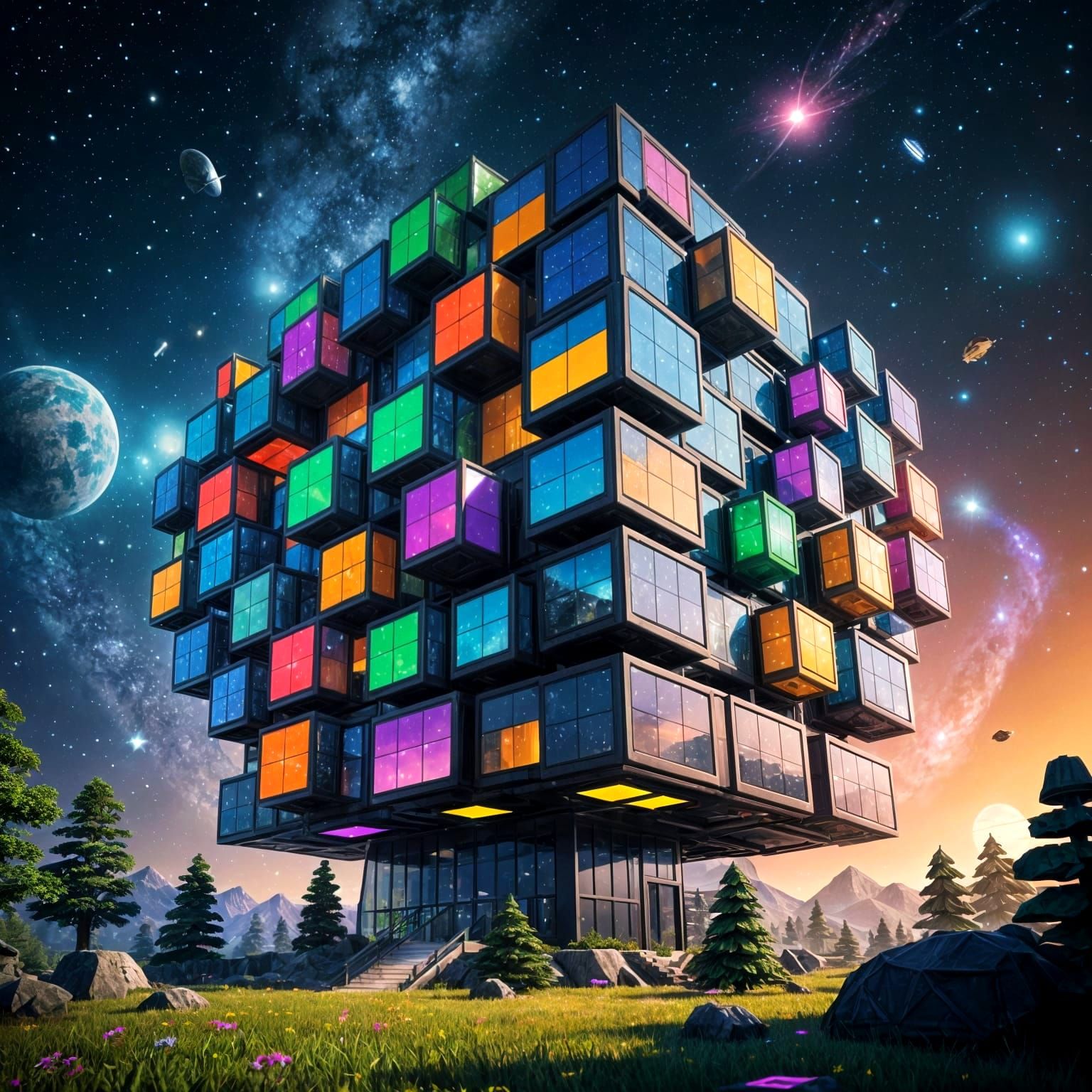 Futuristic Galaxy Metropolis in Vibrant Cubes