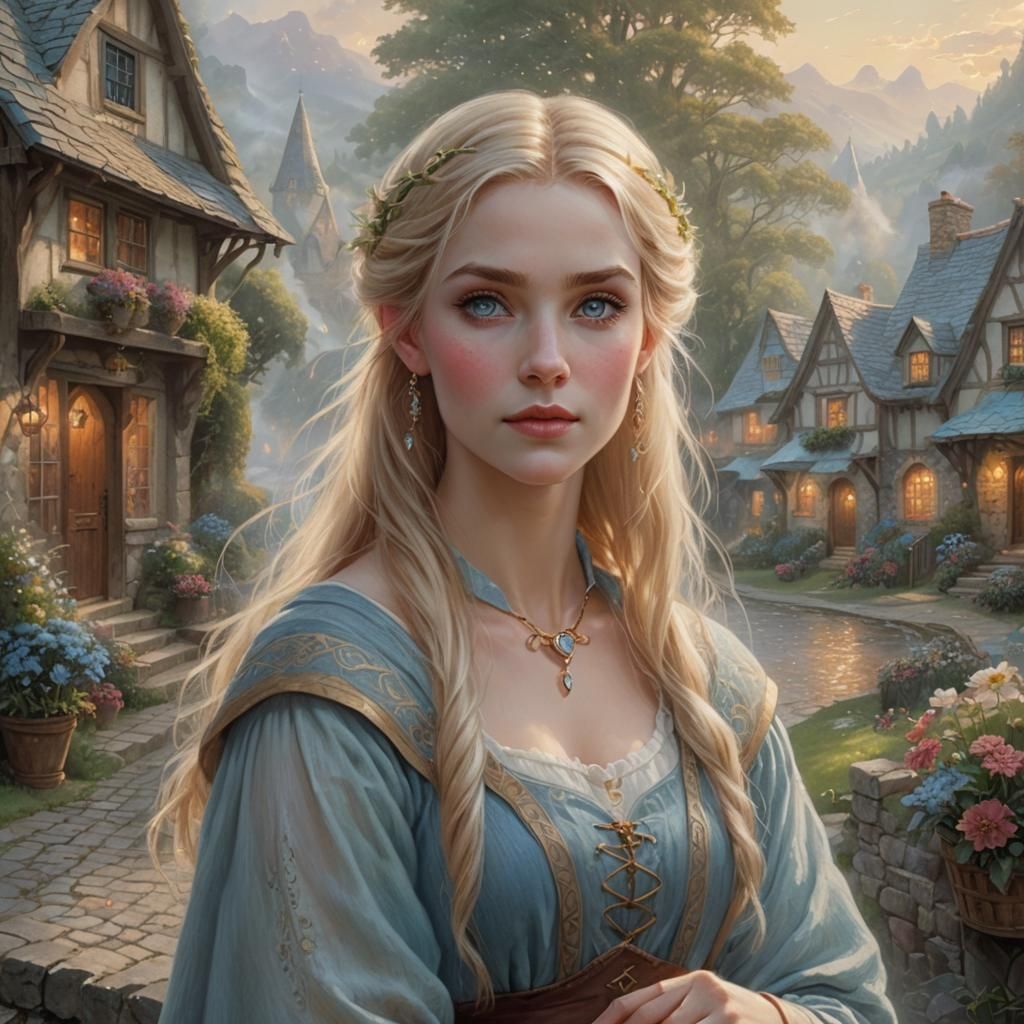 Ethereal Half-Elf Baker in Fantasy Village