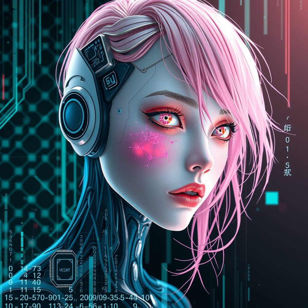 Android Siren in Ryoji Ikeda Digital Art Style