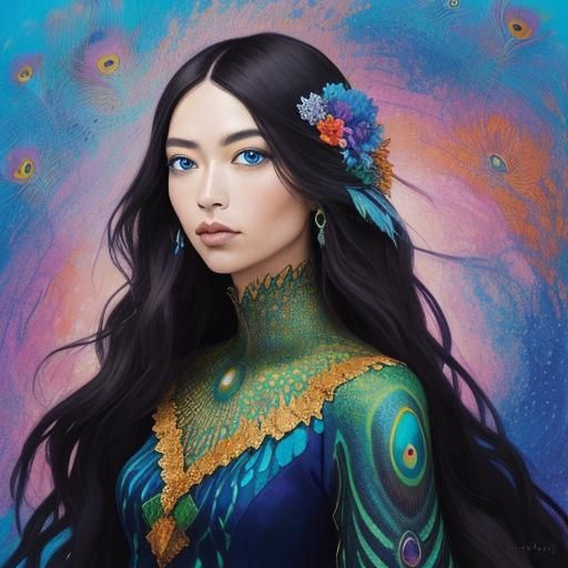 Peacock Woman in Abstract Expressionist Style