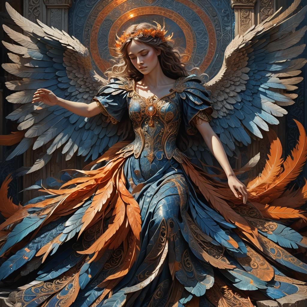 Fallen Angel Figure with Intricate Patterns