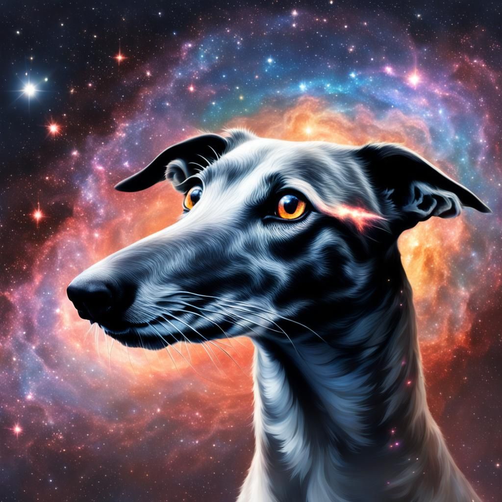 Greyhound with Galaxy Eyes