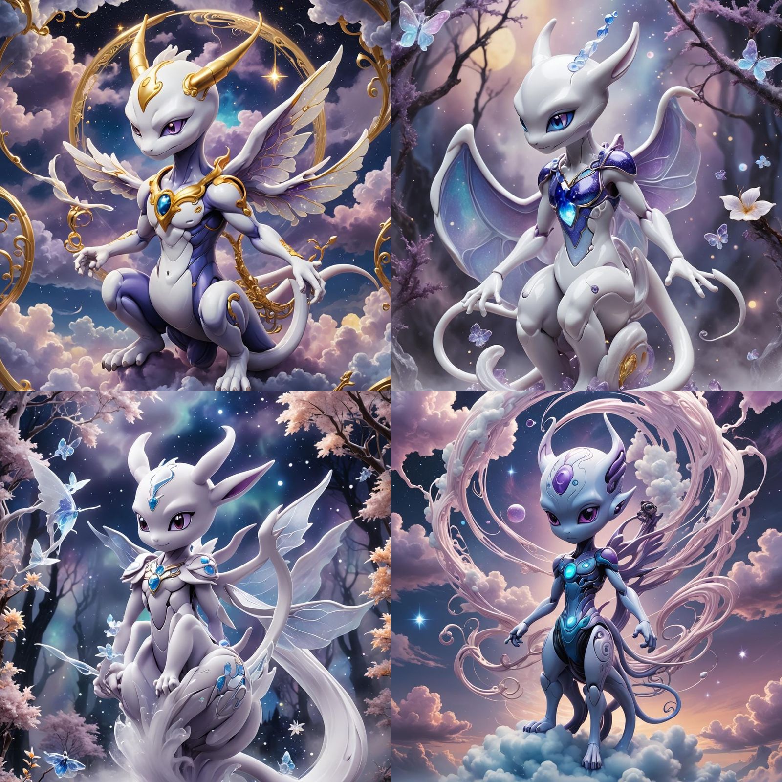 Chibi Angelic Porcelain Mewtwo: Detailed Fantasy Art