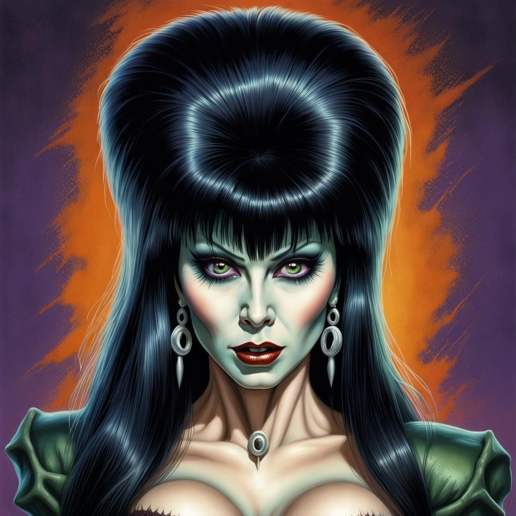 Elvira as Frankenstein's Monster in Hyperrealistic Pinup