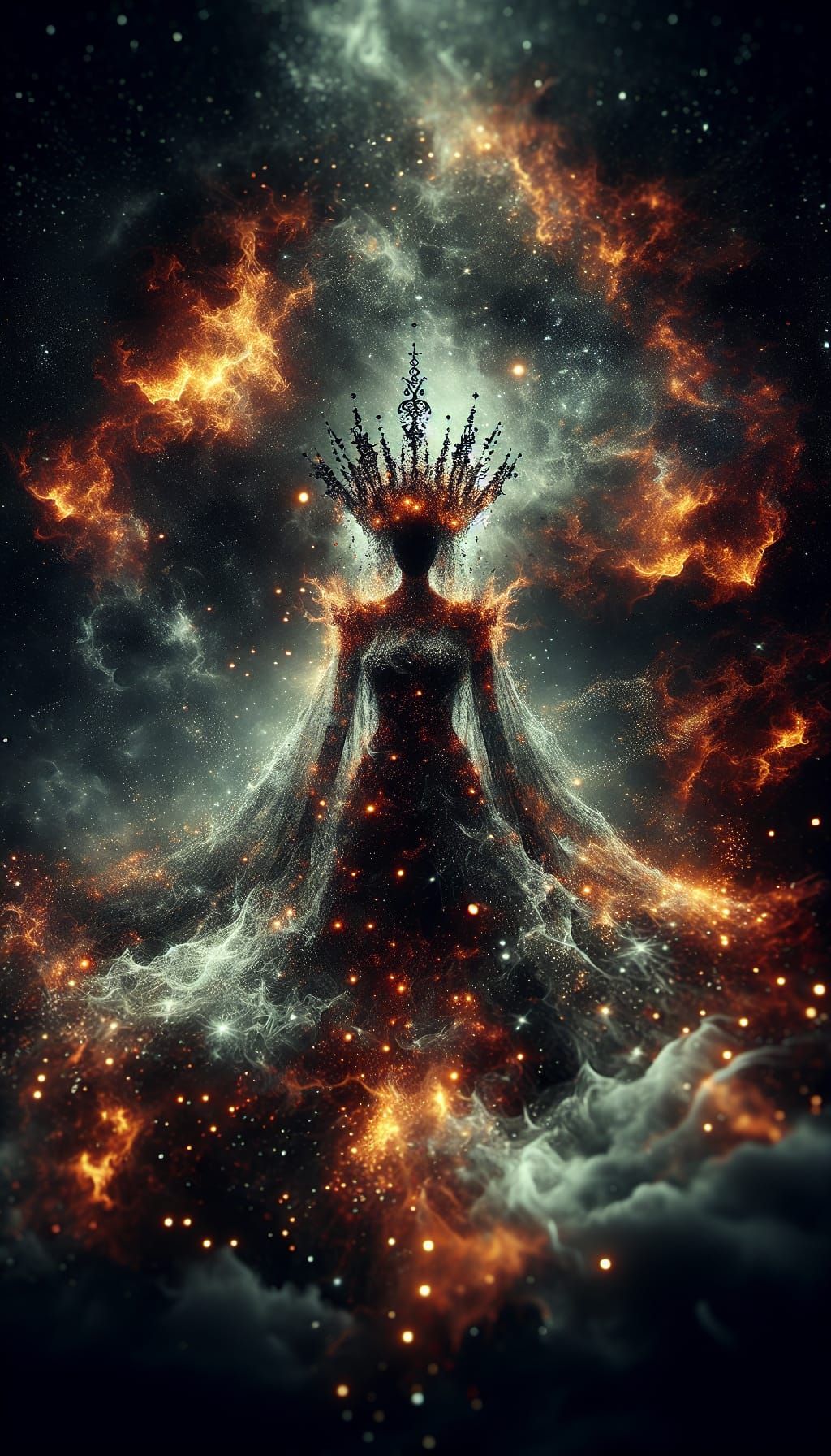 Fiery Constellation Crown Silhouette in Hypermaximalist Styl...