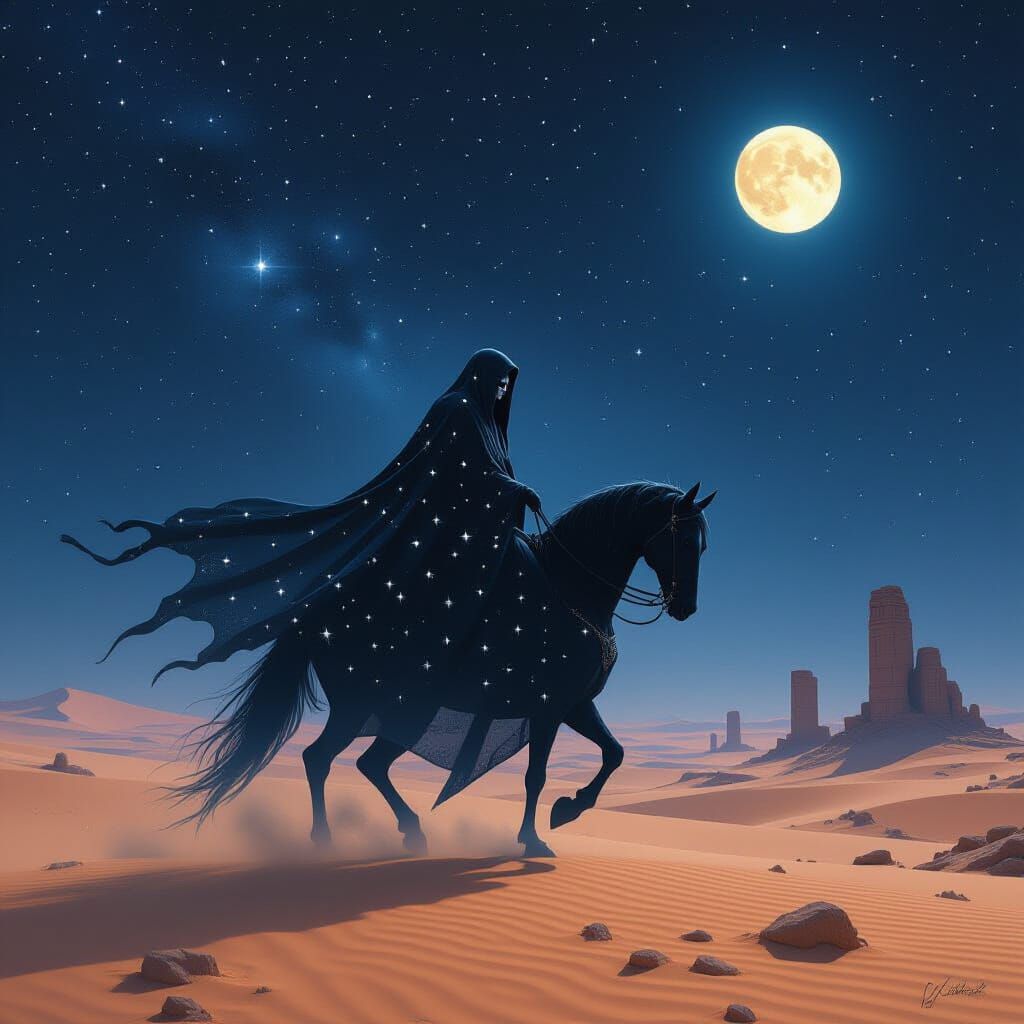 Starry Death Rider Across Cosmic Desert
