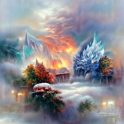Ethereal Ice and Fire Fantasy Landscape