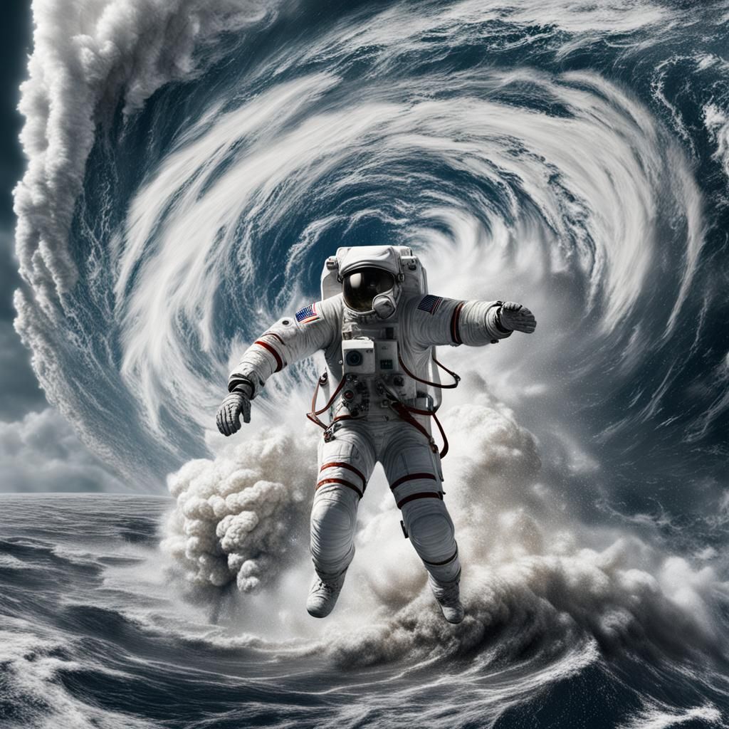 Astronaut in Hurricane Tornado: Hyperrealistic Image