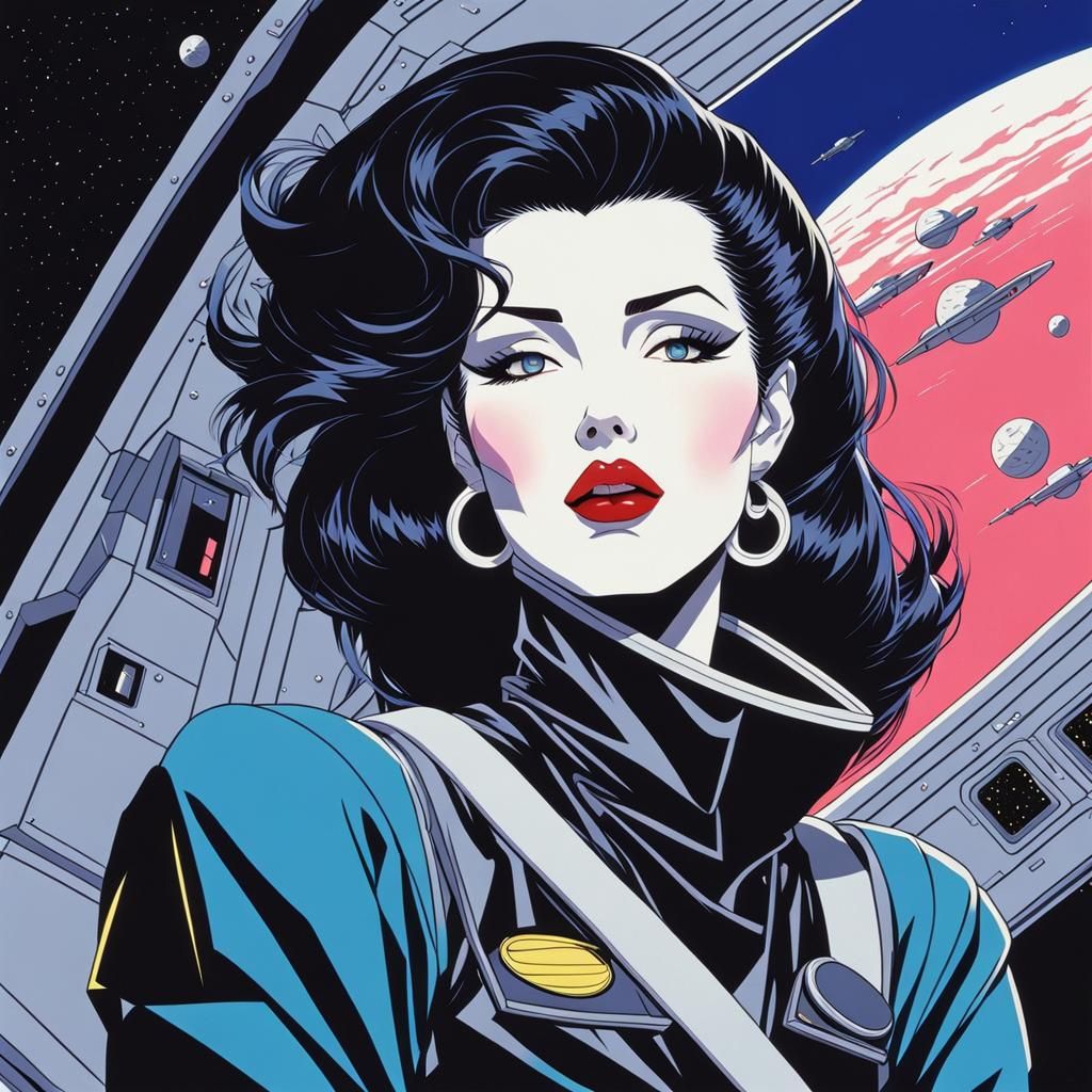 80s Goth Space Girl in Anime Art Style