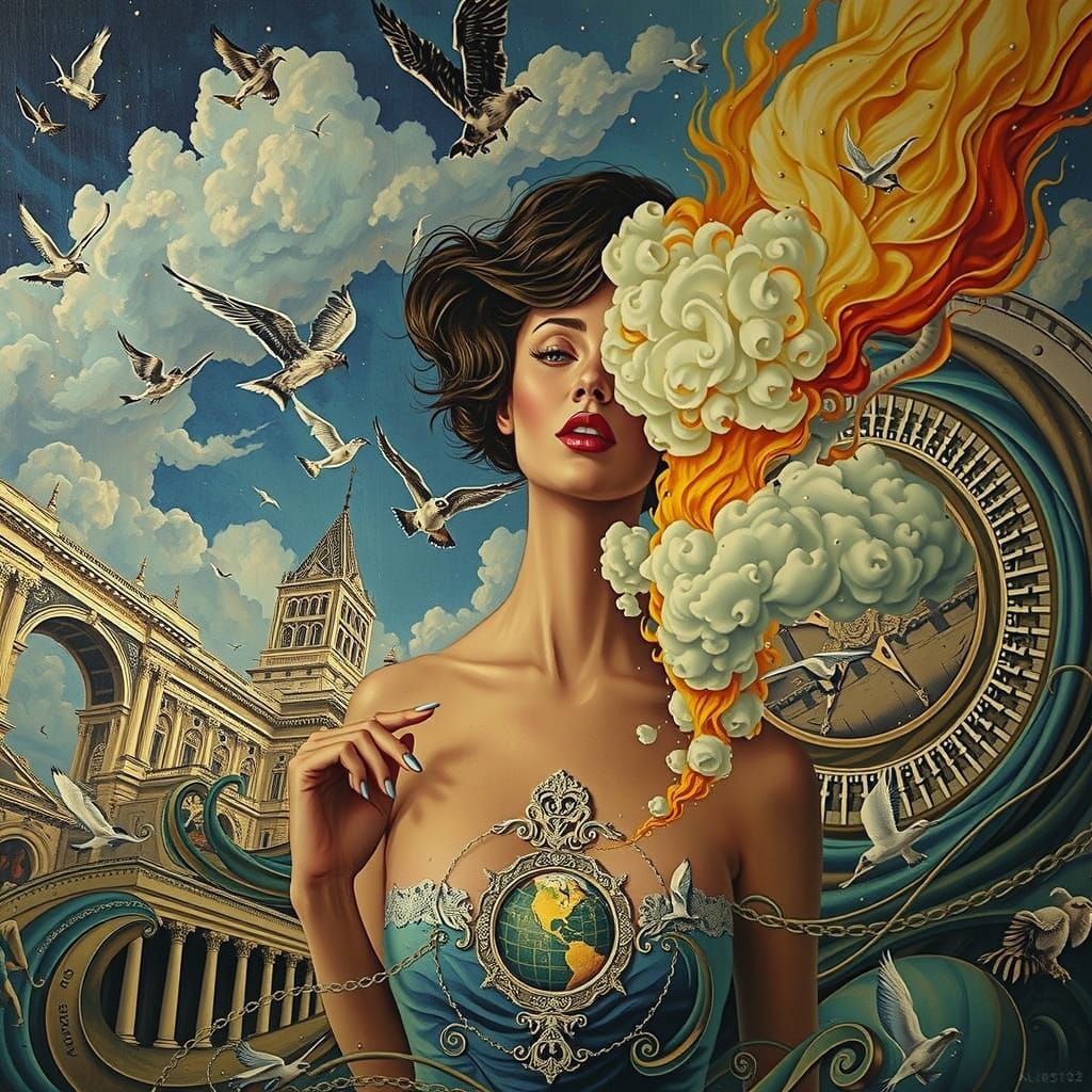 Enigmatic Woman in a Dreamlike, Futuristic Abstraction