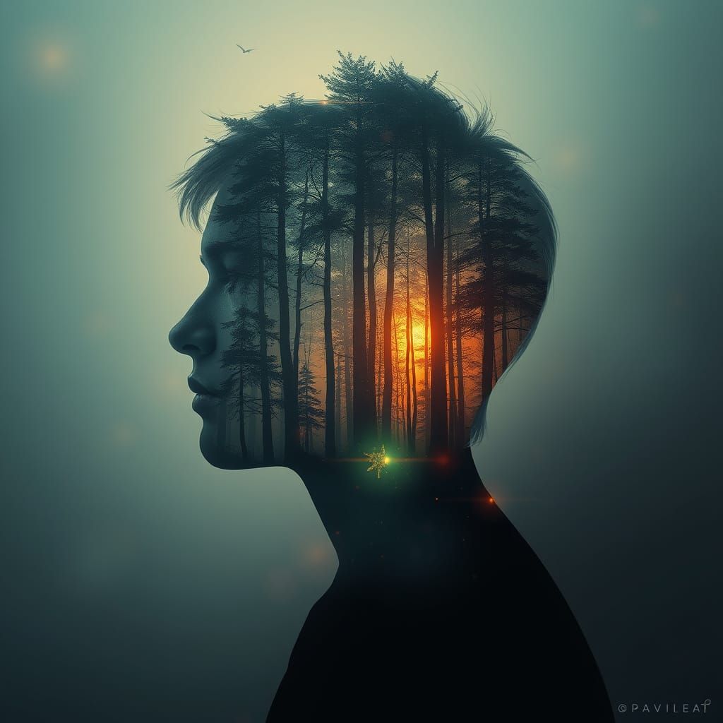 Ethereal Forest Portrait in Layered Style