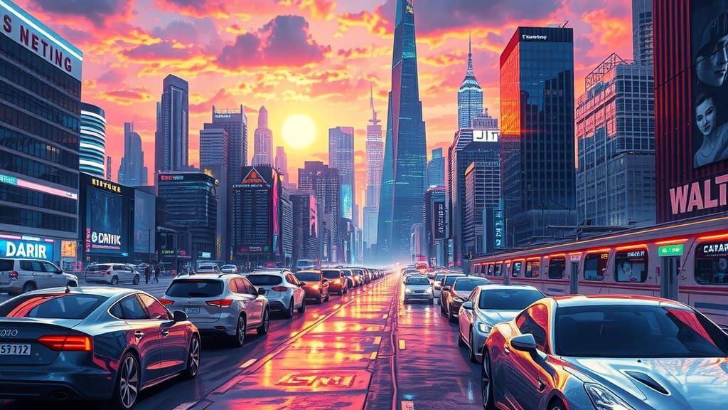 Cyberpunk Cityscape at Dusk