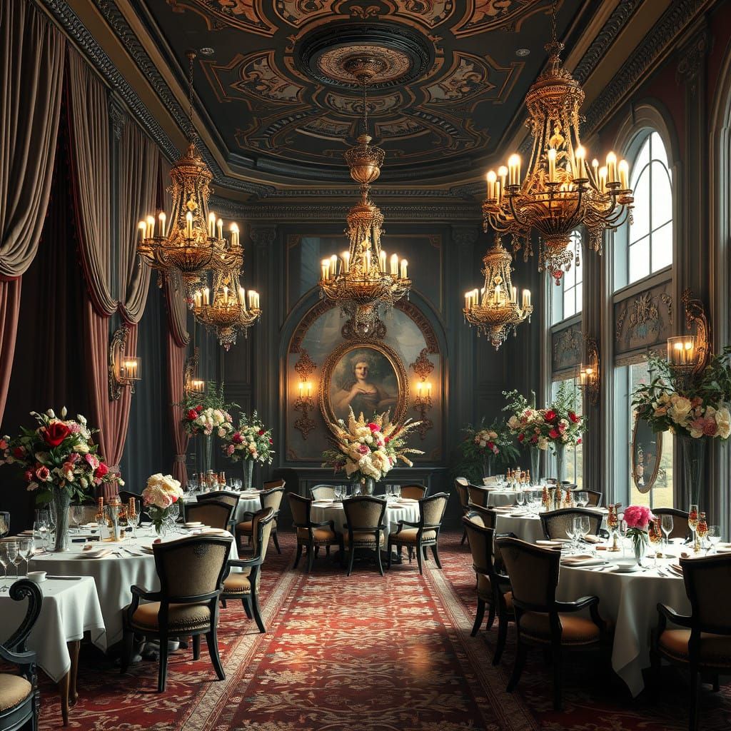 Luxurious Dining Room with Whimsical Florals in Futuristic S...