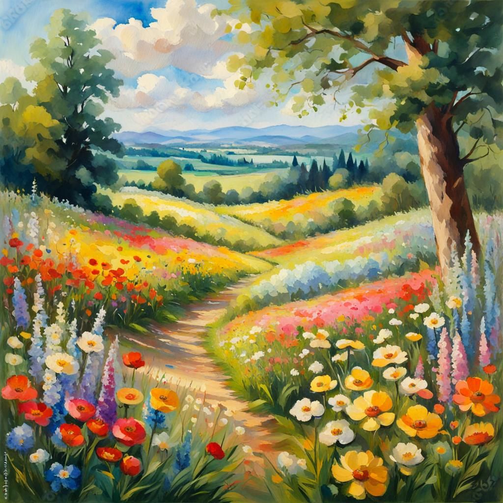 Flower Meadow in Gouache Style