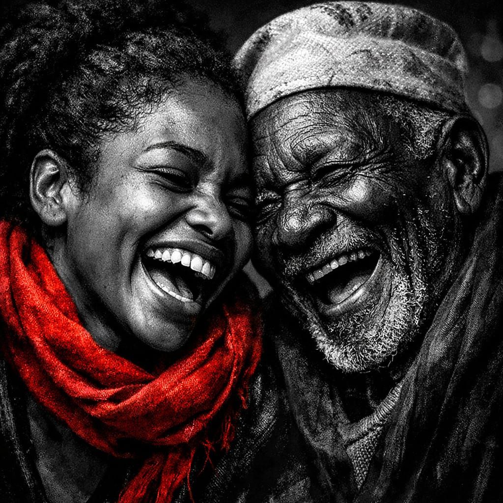 Joyful Afro-Caribbean Woman and West African Man in Black an...