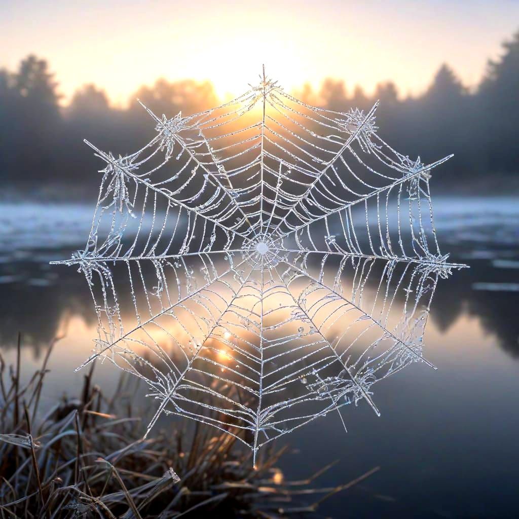 Ethereal Cobweb Scene in Frosty Morning Light