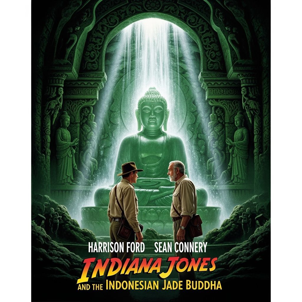 Indiana Jones Action Poster with Jade Buddha