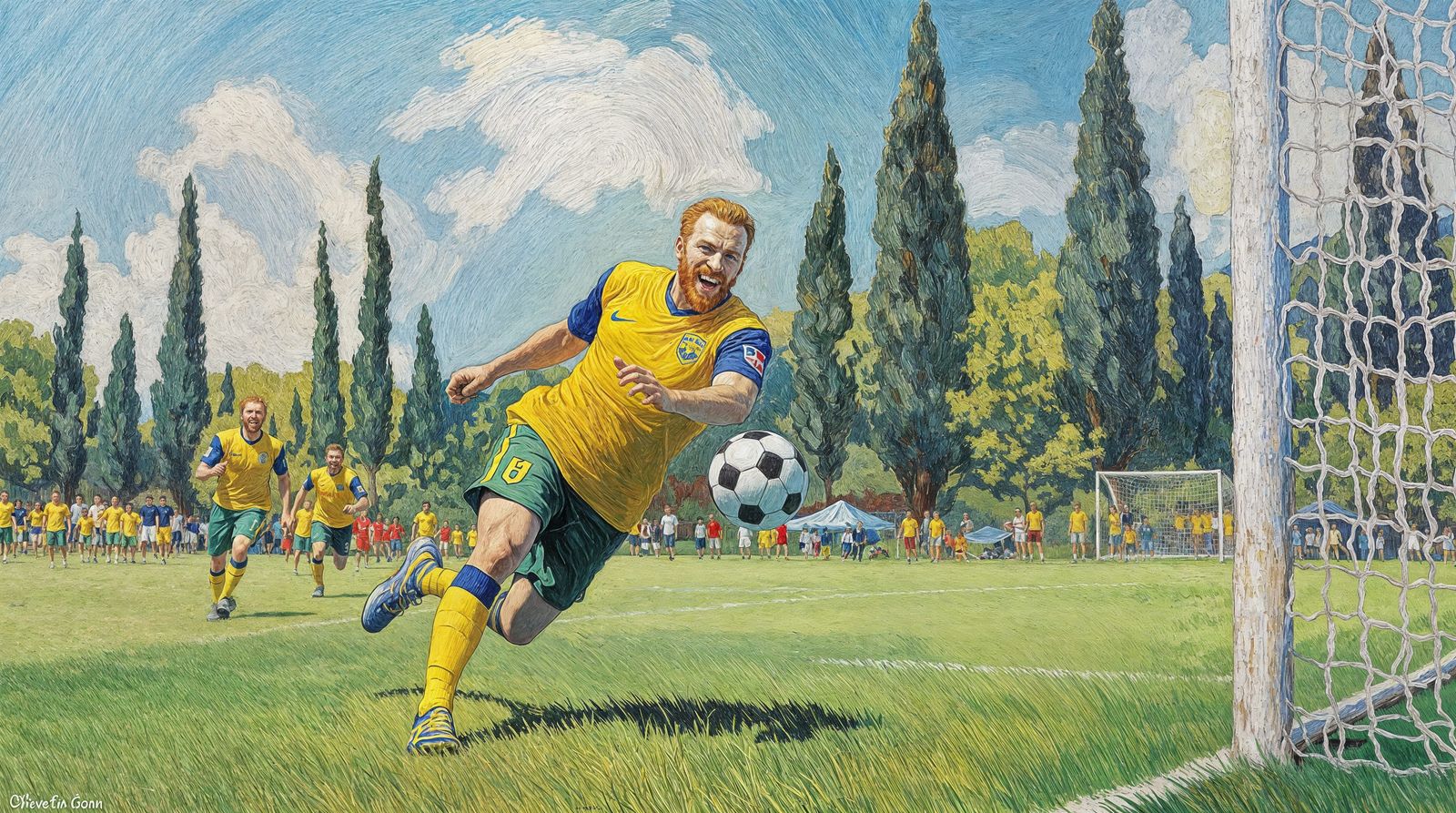Vincent Van Gogh Scores Soccer Goal in Sunny Day Portrait
