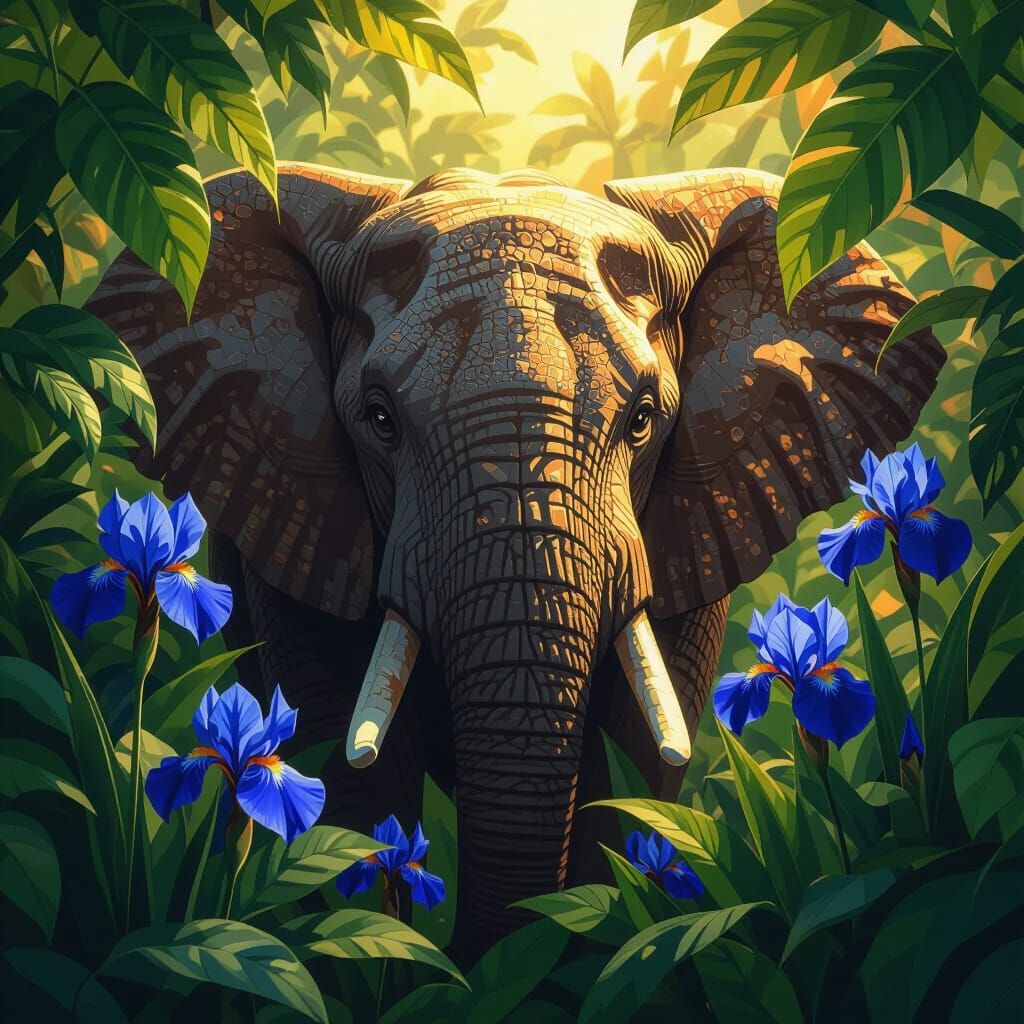 Elephant Eye Close-up in Detailed Digital Painting Style