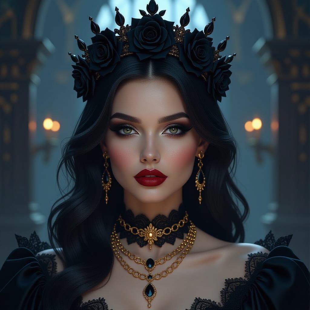 Gothic Woman with Roses and Chains Portrait