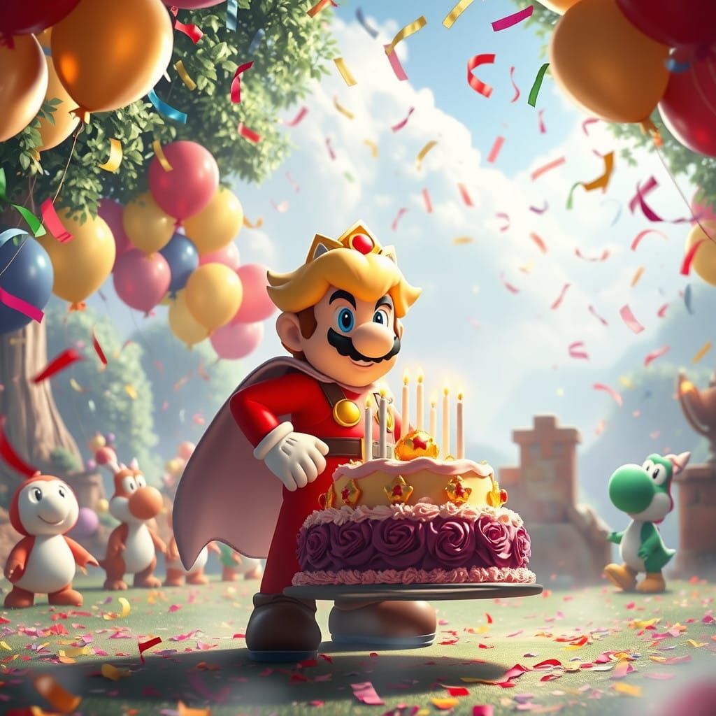Heroic Mario Celebrates Epic Birthday Bash in Vibrant Dreaml...