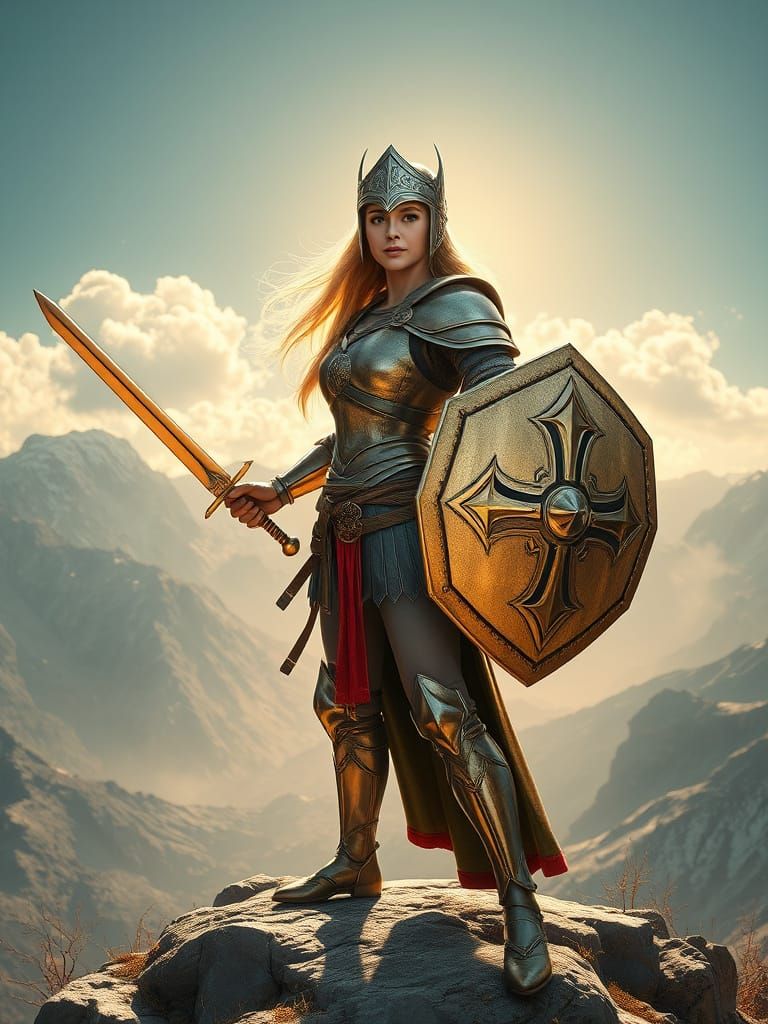 Victorious Woman Warrior in Gurney Oil Painting Style