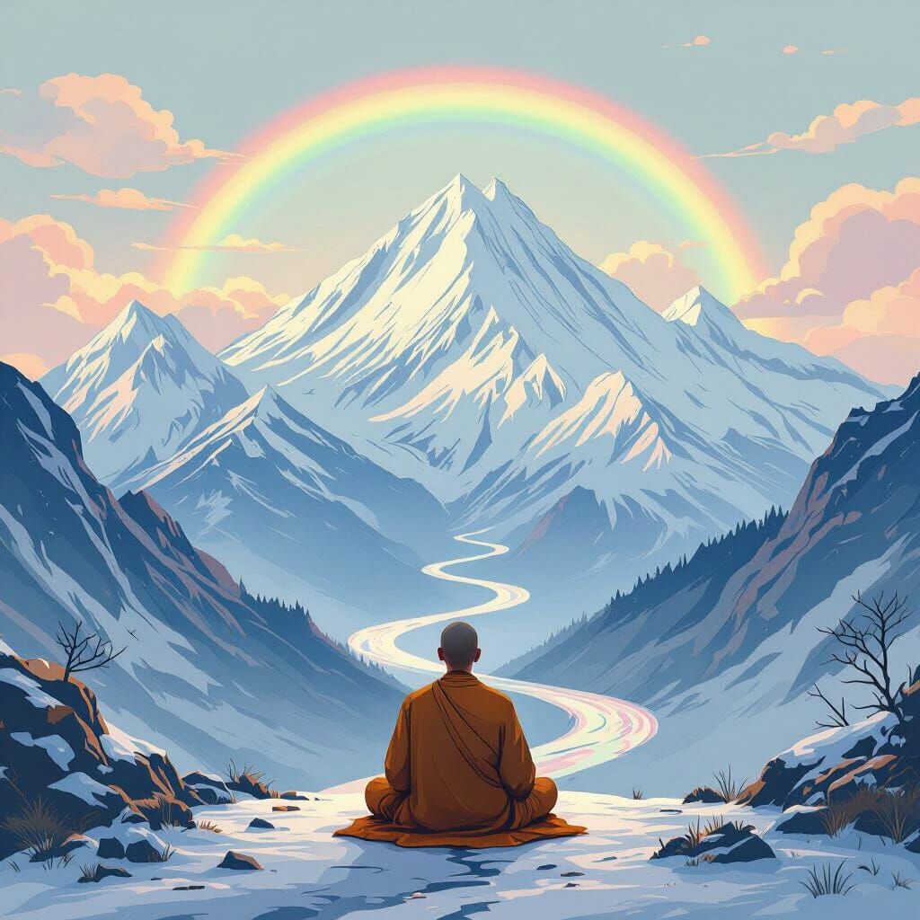 Meditative Monk in Mountain Landscape