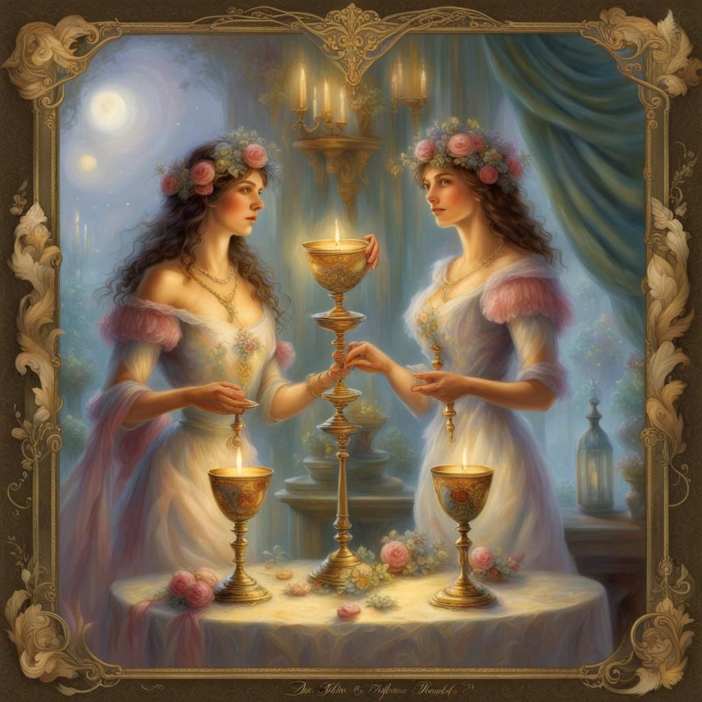 Two of Cups Tarot Card in Ethereal Fantasy Style