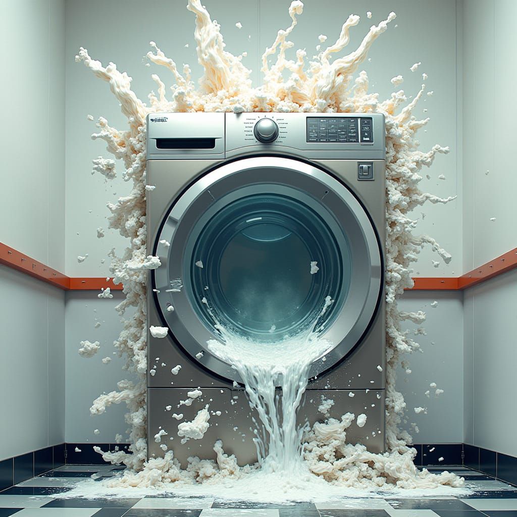 Futuristic Washing Machine Catastrophe in Vibrant Digital Ar...